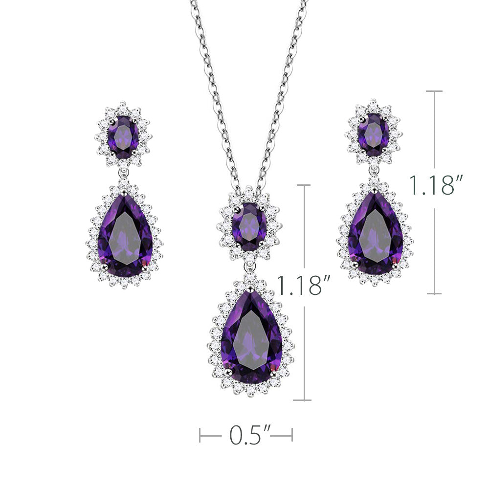 Lavencious Teardrop Dangle with AAA Purple Cubic Zirconia Necklace & Earrings Set