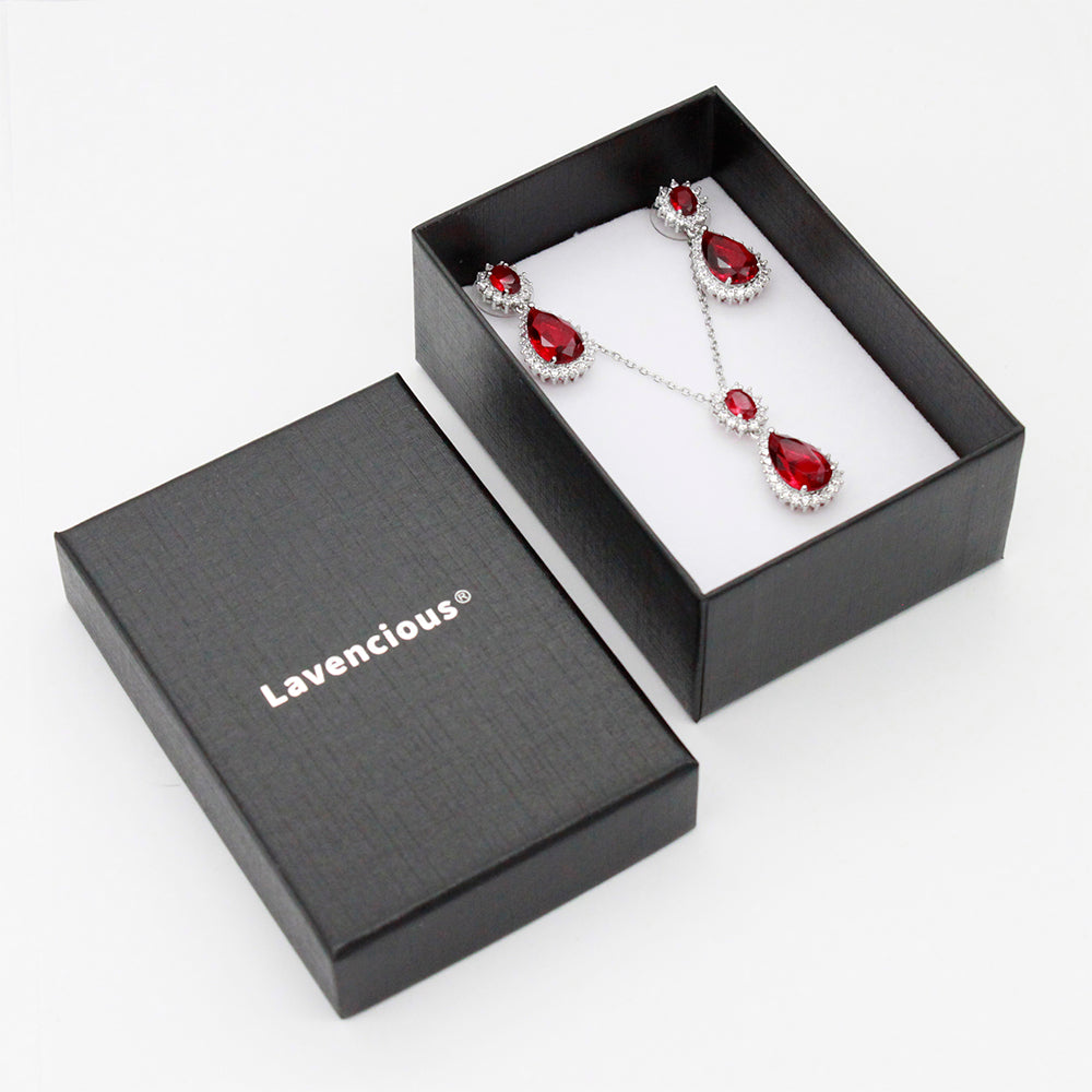 Lavencious Teardrop Dangle with AAA Red Cubic Zirconia Necklace & Earrings Set