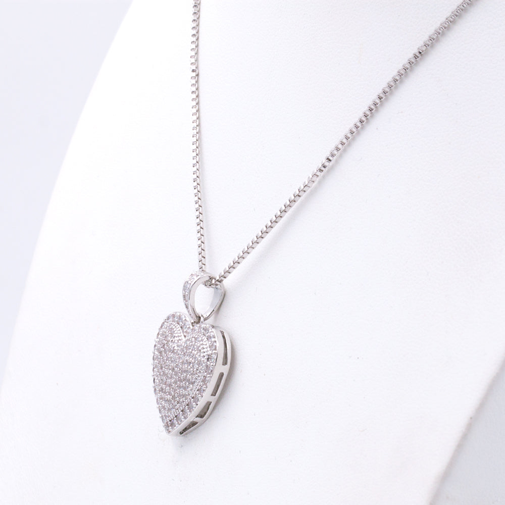 Rhodium Plated Heart Shaped Pendant Necklace