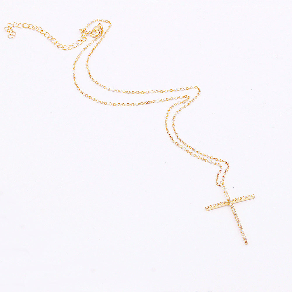 16'' Classic Cubic Zirconia Cross Pendant Necklace