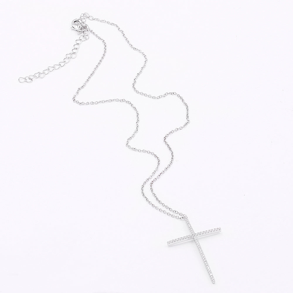 16'' Classic Cubic Zirconia Cross Pendant Necklace