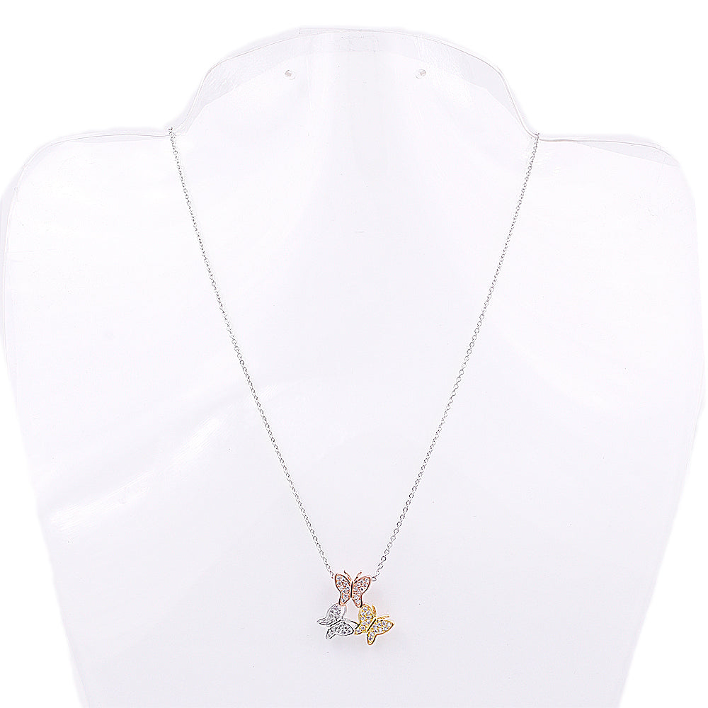 3 Tone Butterfly Pendant Necklace