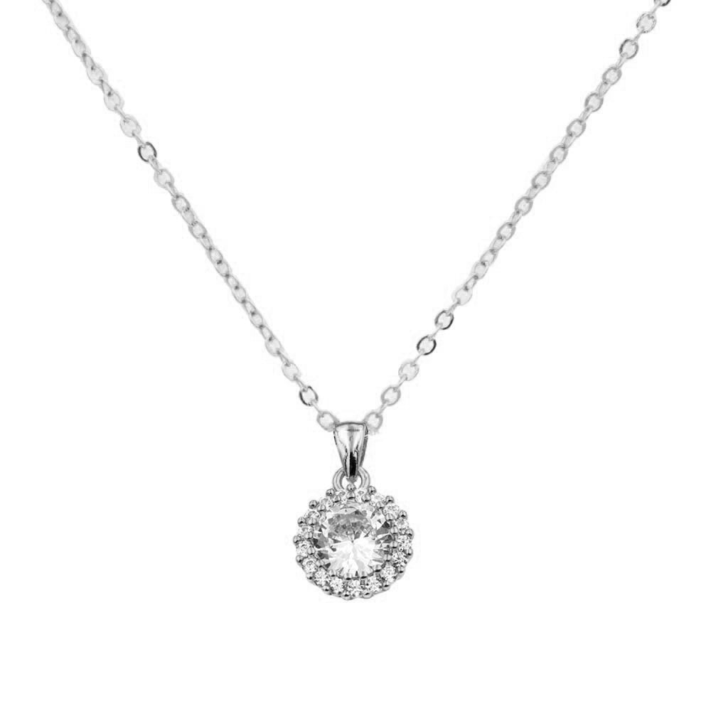 Exquisite Solitaire pendant Necklace, Rhodium Plated