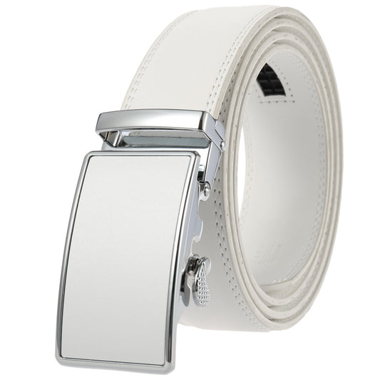Lavencious Men's Genuine Leather Dress Ratchet Slide Casual Belt, Cut to Fit Waist Size up to 46 inches (Silver White)