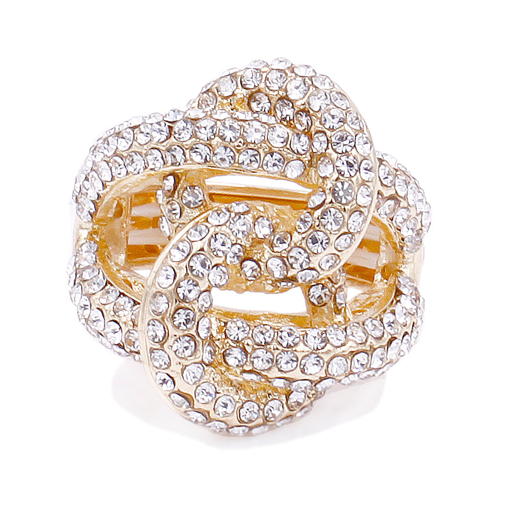 Lavencious Gold Plated 2 Circles Linked Design with Crystals Stretch Rings Statement Rings Free Size for Women