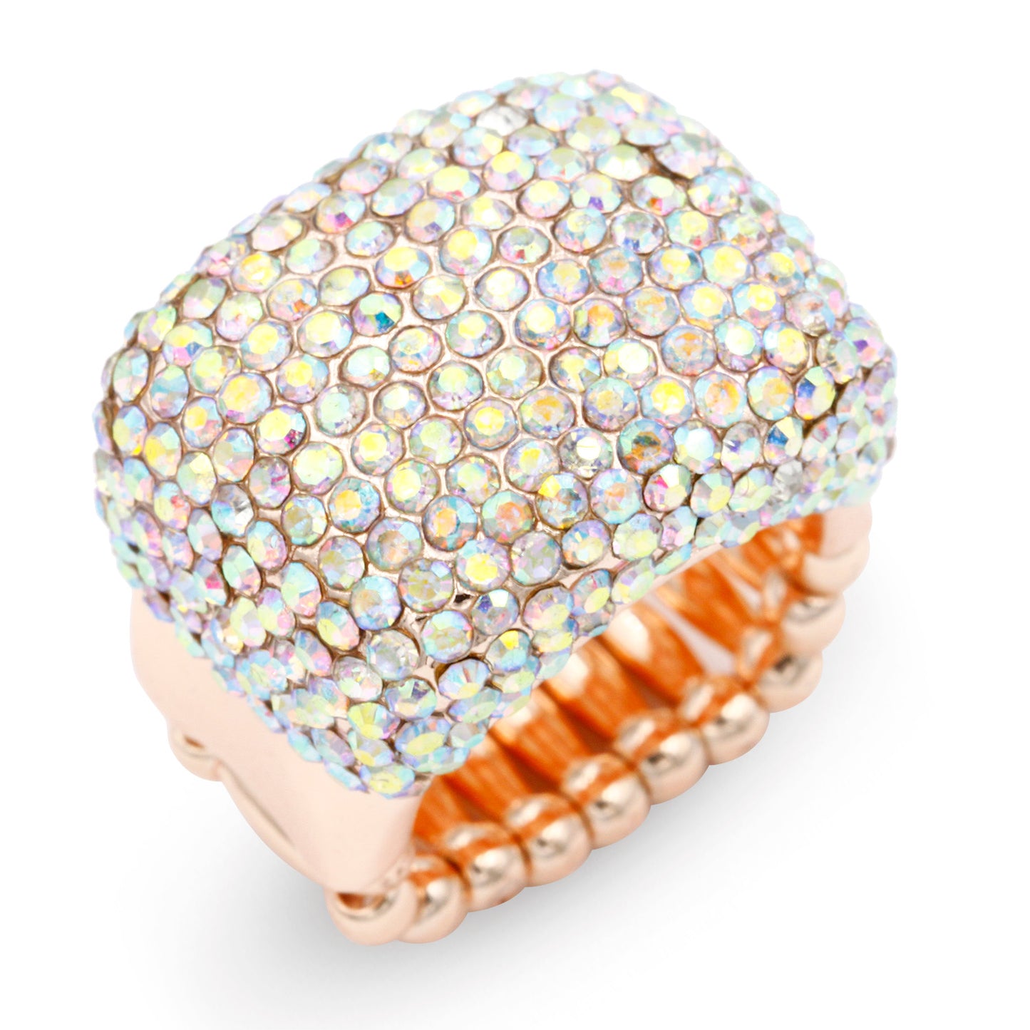 Lavencious Rose Gold Plated Half Cube Shape with Clear Crystals Stretch Rings Statement Rings Free Size for Women