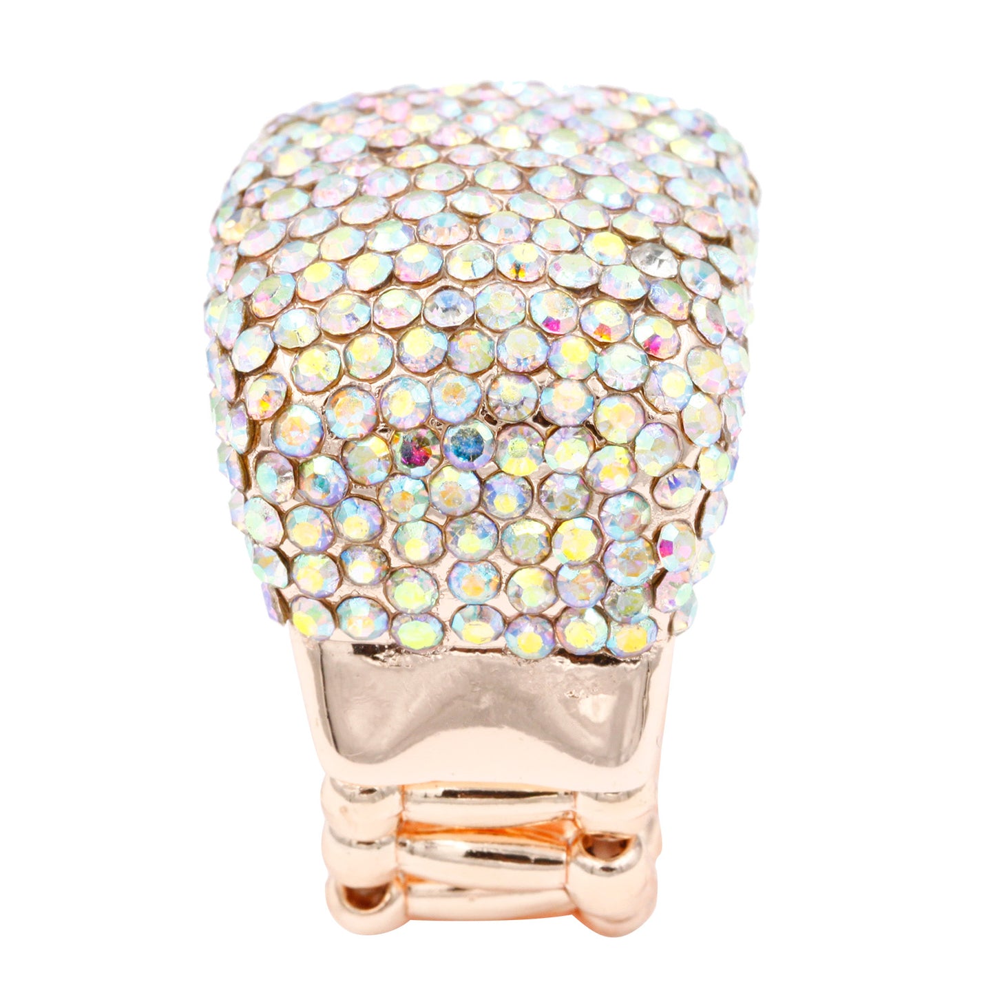 Lavencious Rose Gold Plated Half Cube Shape with Clear Crystals Stretch Rings Statement Rings Free Size for Women