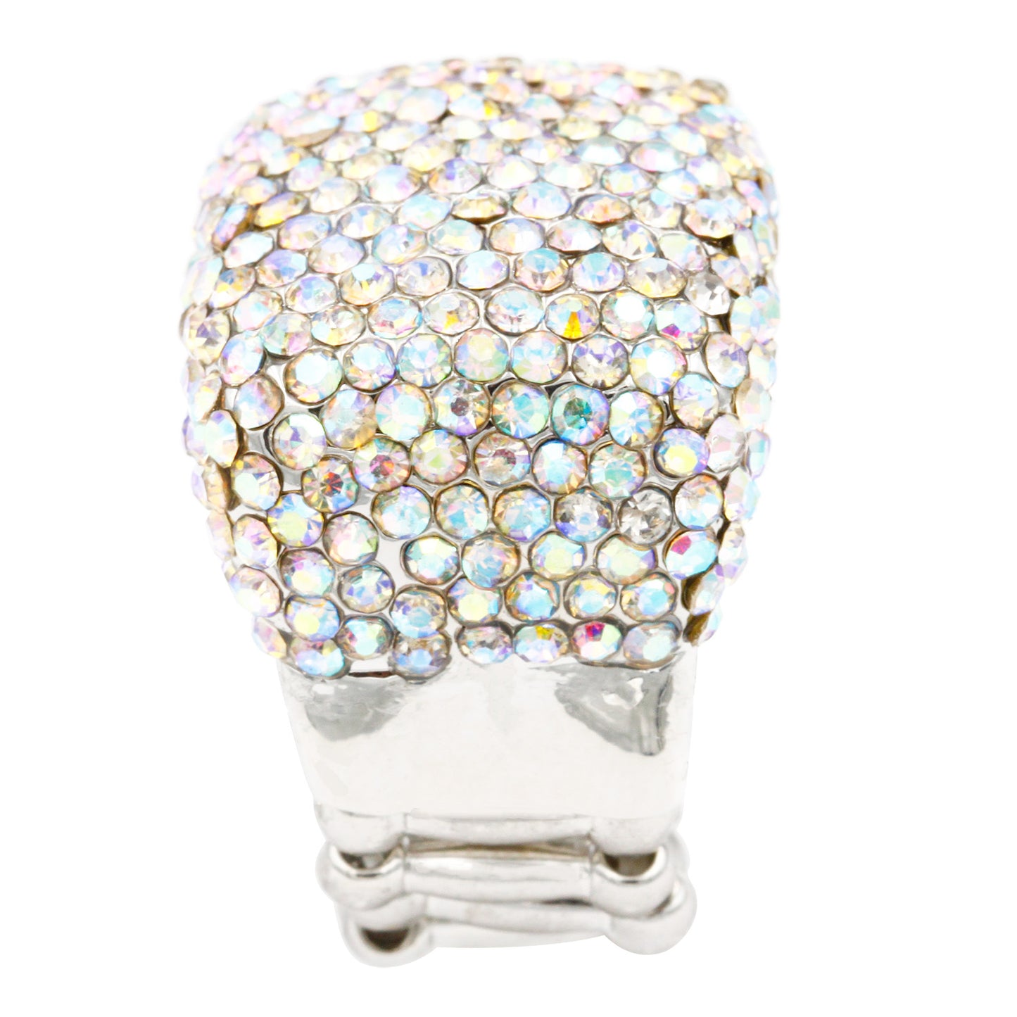 Lavencious Rhodium Plated Half Cube Shape with AB Crystals Stretch Rings Statement Rings Free Size for Women