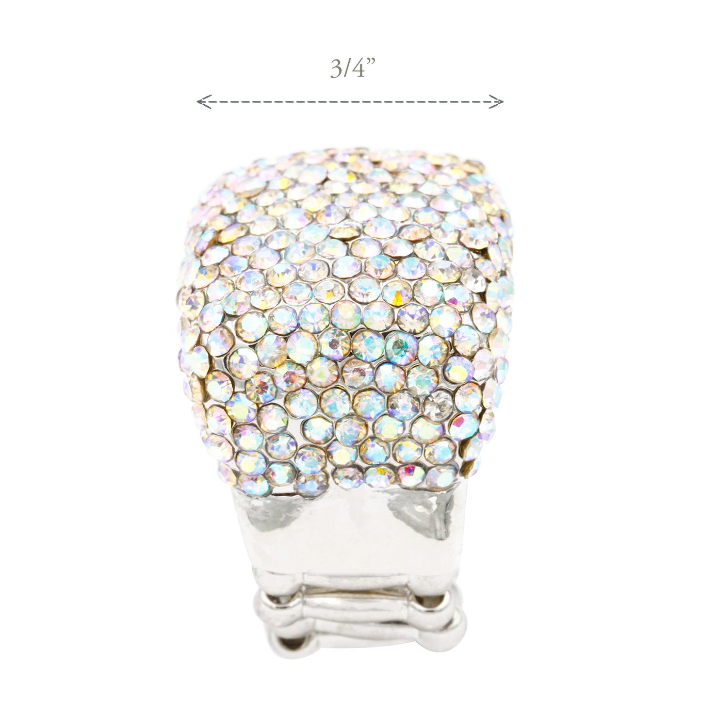 Lavencious Rhodium Plated Half Cube Shape with AB Crystals Stretch Rings Statement Rings Free Size for Women