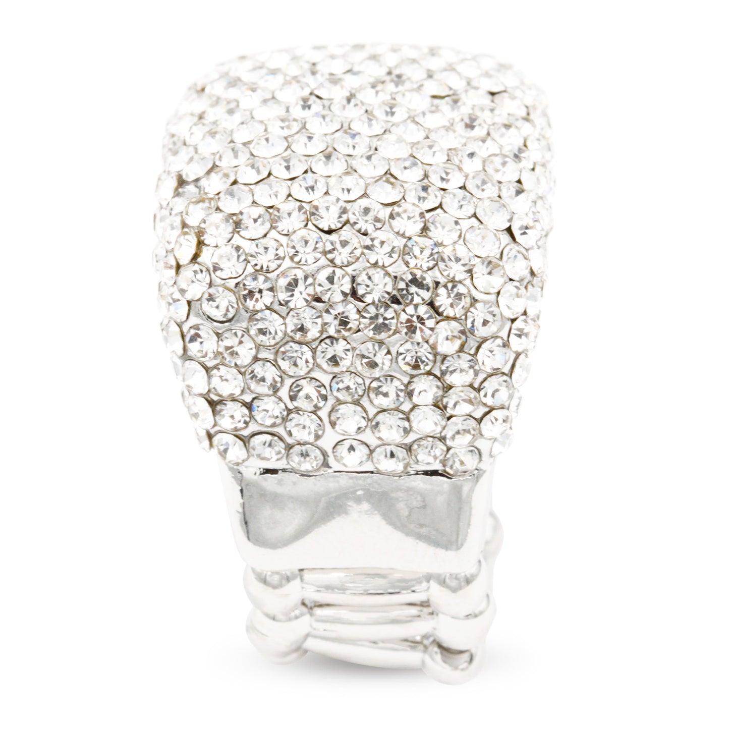 Lavencious Rhodium Plated Half Cube Shape with Clear Crystals Stretch Rings Statement Rings Free Size for Women