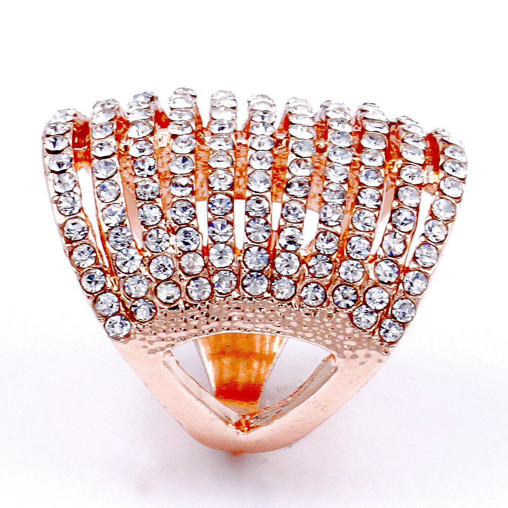 Rose Gold Plated Fashion Cocktail Ring Paved with Clear Crystal, Size 5 - 12