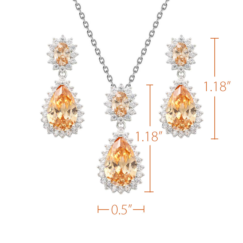 Lavencious Teardrop Dangle with AAA Topaz Cubic Zirconia Necklace & Earrings Set