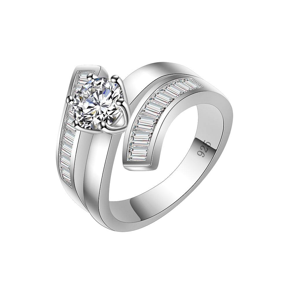 Lavencious Luxury Clear Baguette-Cut CZ Statement Ring Band 925 Sterling Silver for Wedding