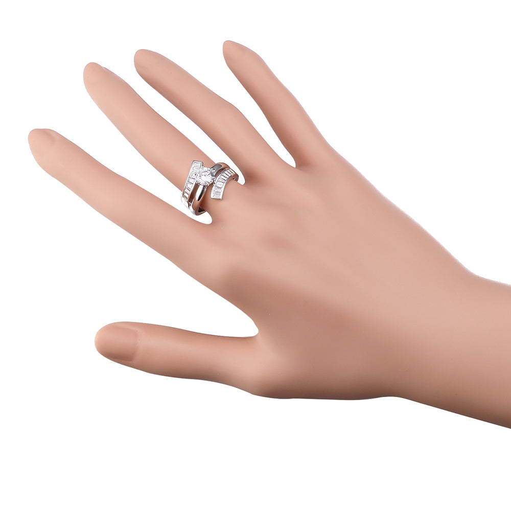 Lavencious Luxury Clear Baguette-Cut CZ Statement Ring Band 925 Sterling Silver for Wedding