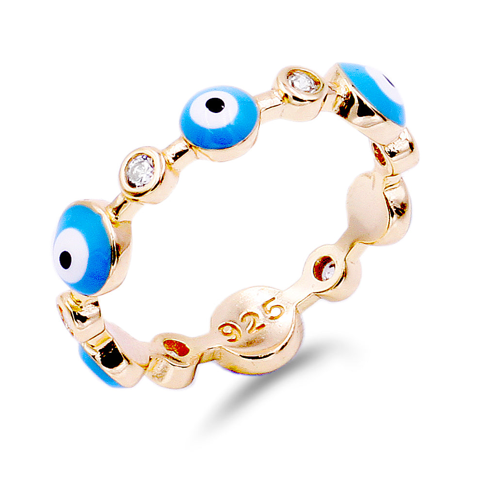 Lavencious Solid 925 Sterling Silver Evil Eye Ring with Gold Plated, Evil Eye with Enamel and AAA CZ Comfort Fit for Women Girls, Size 4 to 10