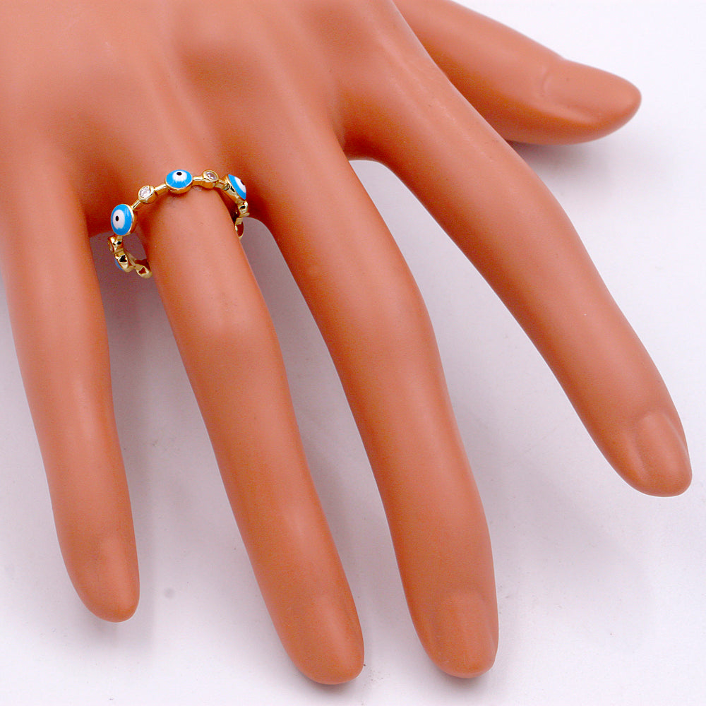 Lavencious Solid 925 Sterling Silver Evil Eye Ring with Gold Plated, Evil Eye with Enamel and AAA CZ Comfort Fit for Women Girls, Size 4 to 10