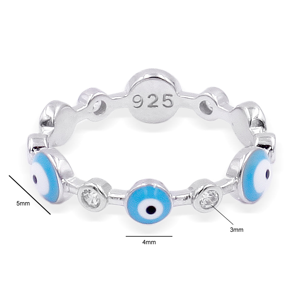 Lavencious Solid 925 Sterling Silver Evil Eye Ring with Rhodium Plated, Evil Eye with Enamel and Shiny Crystal Comfort Fit for Women , Size 4 to 10