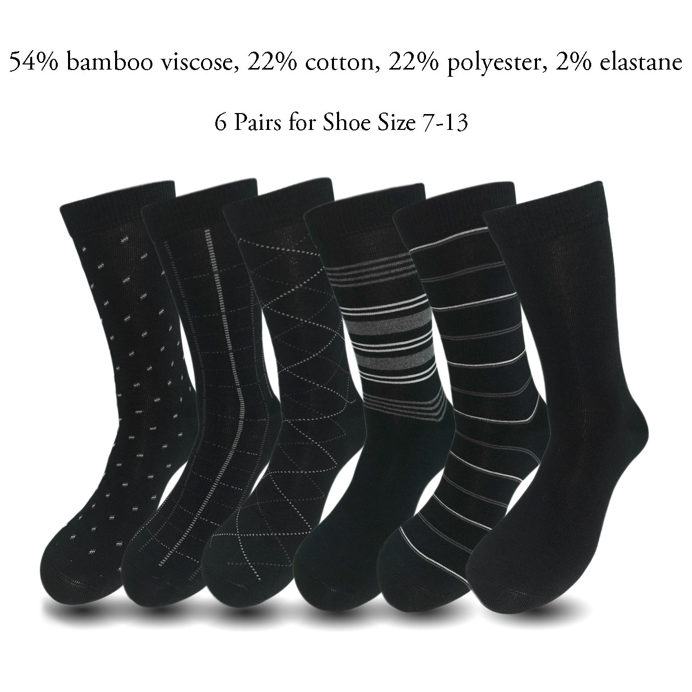 Lavencious Premium Men's Soft and Comfort Bamboo Fiber Crew Dress Socks for Men Shoe Size 7-13, 6 Pairs (Multi Patterns)