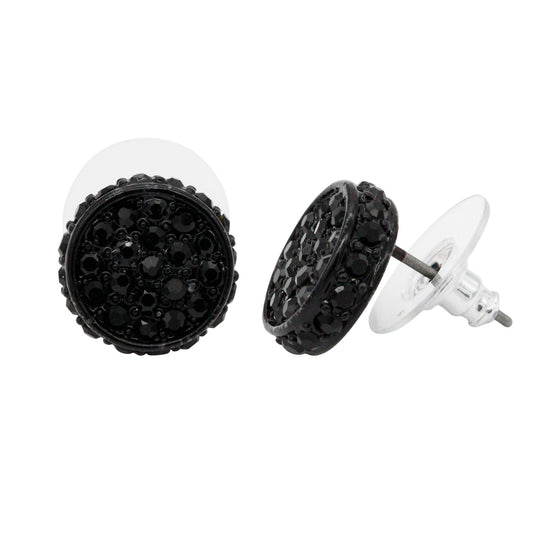 Black Jet Plated Round Earrings Paved with Black Crystal