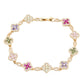 14K Gold Plated With Multicolor Cubic Zirconia Clover Bracelets, 7"