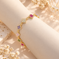 14K Gold Plated With Multicolor Cubic Zirconia Clover Bracelets, 7"
