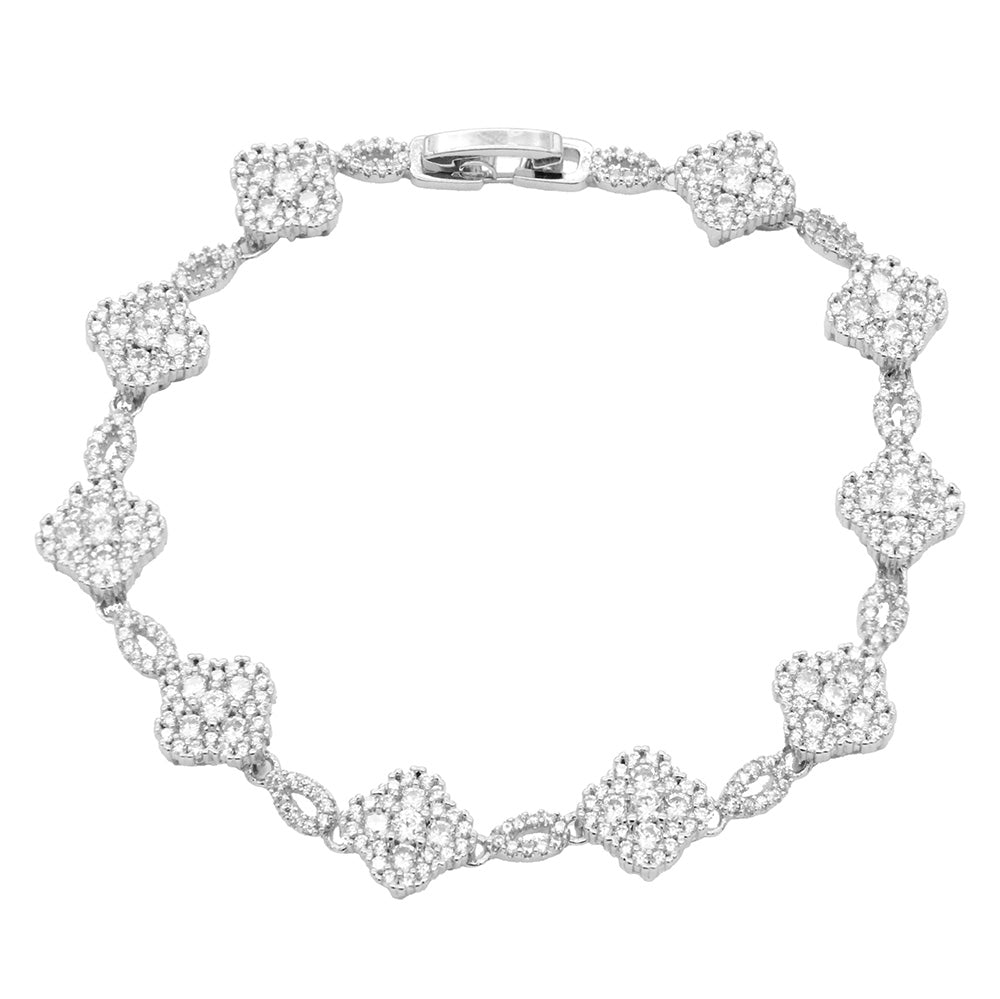 14K Gold Plated With Cubic Zirconia Clover Bracelets, 7"