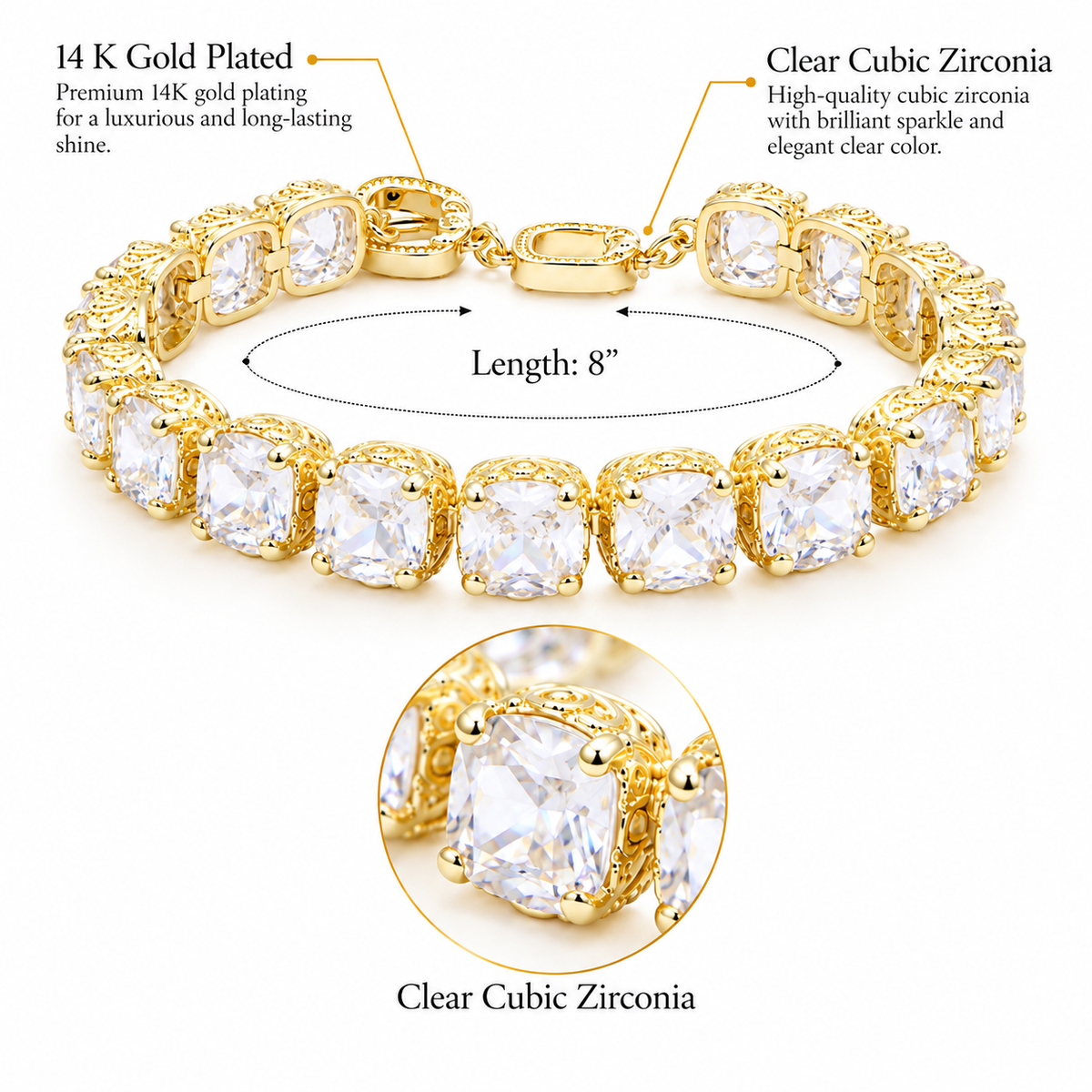 Lavencious 14K Gold Plated With Clear Cubic Zirconia Tennis Bracelets