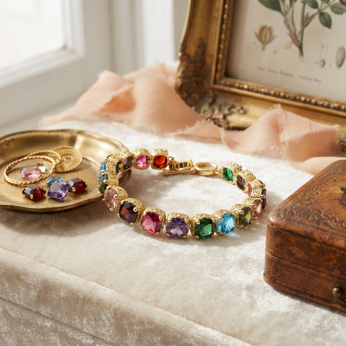 Lavencious 14K Gold Plated With Multicolor Cubic Zirconia Tennis Bracelets