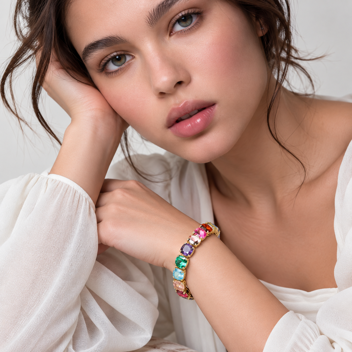 Lavencious 14K Gold Plated With Multicolor Cubic Zirconia Tennis Bracelets