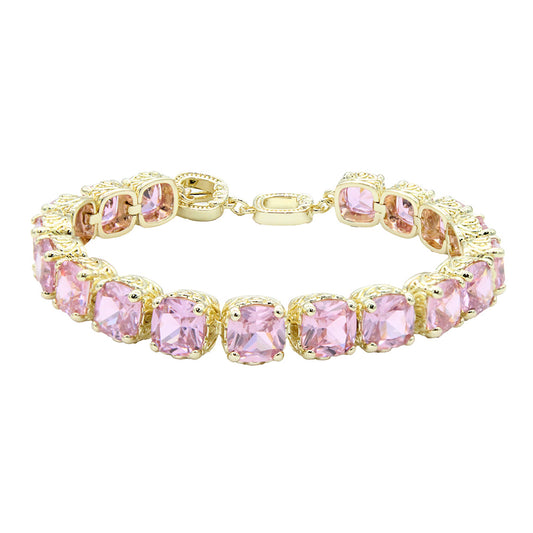 Lavencious 14K Gold Plated With Pink Cubic Zirconia Tennis Bracelets