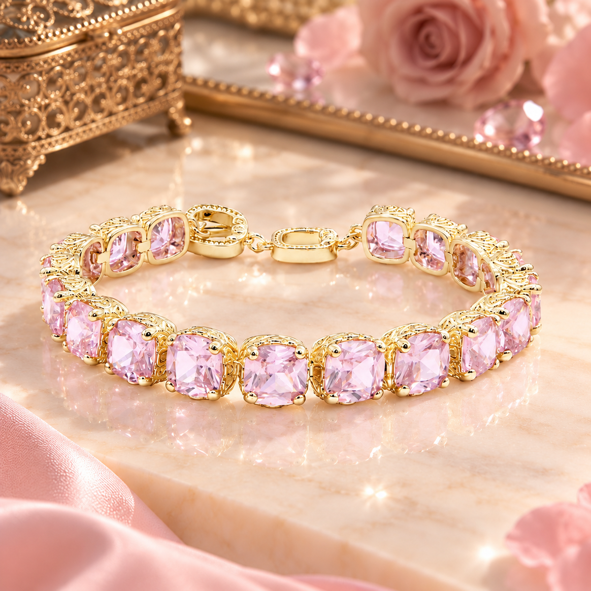 Lavencious 14K Gold Plated With Pink Cubic Zirconia Tennis Bracelets