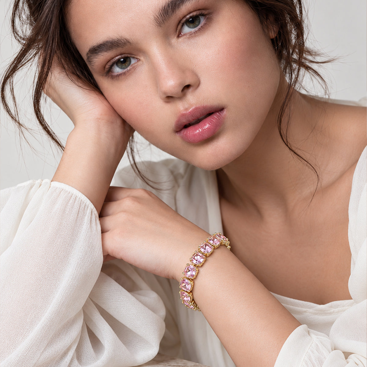 Lavencious 14K Gold Plated With Pink Cubic Zirconia Tennis Bracelets