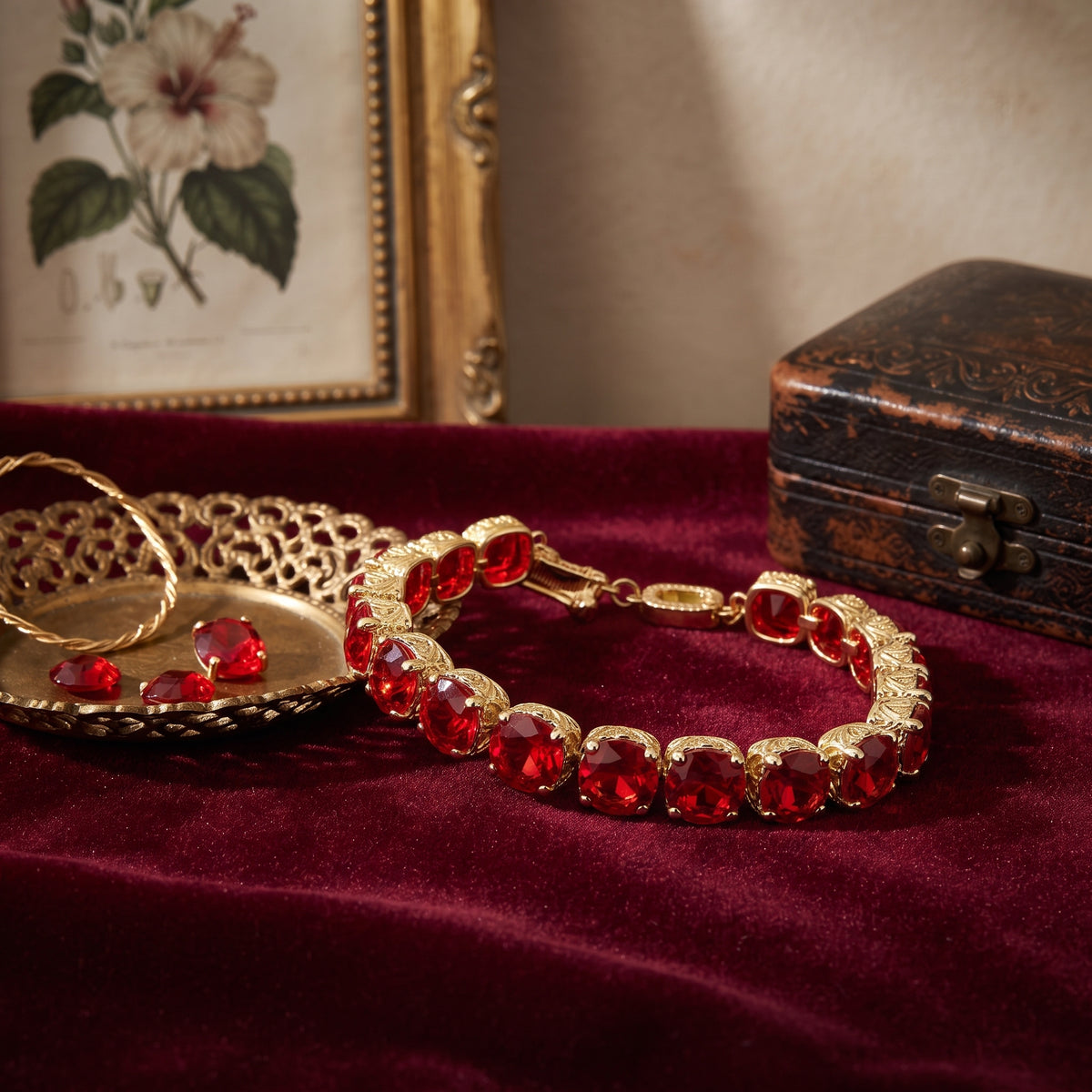 Lavencious 14K Gold Plated With Red Cubic Zirconia Tennis Bracelets