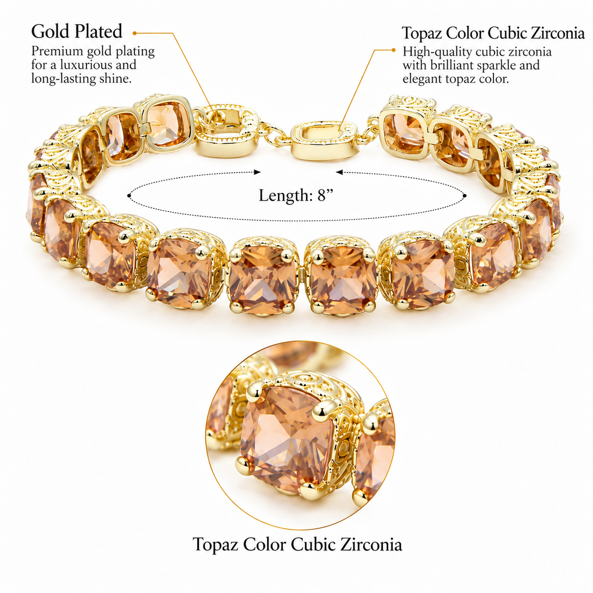 Lavencious 14K Gold Plated With Topaz Cubic Zirconia Tennis Bracelets