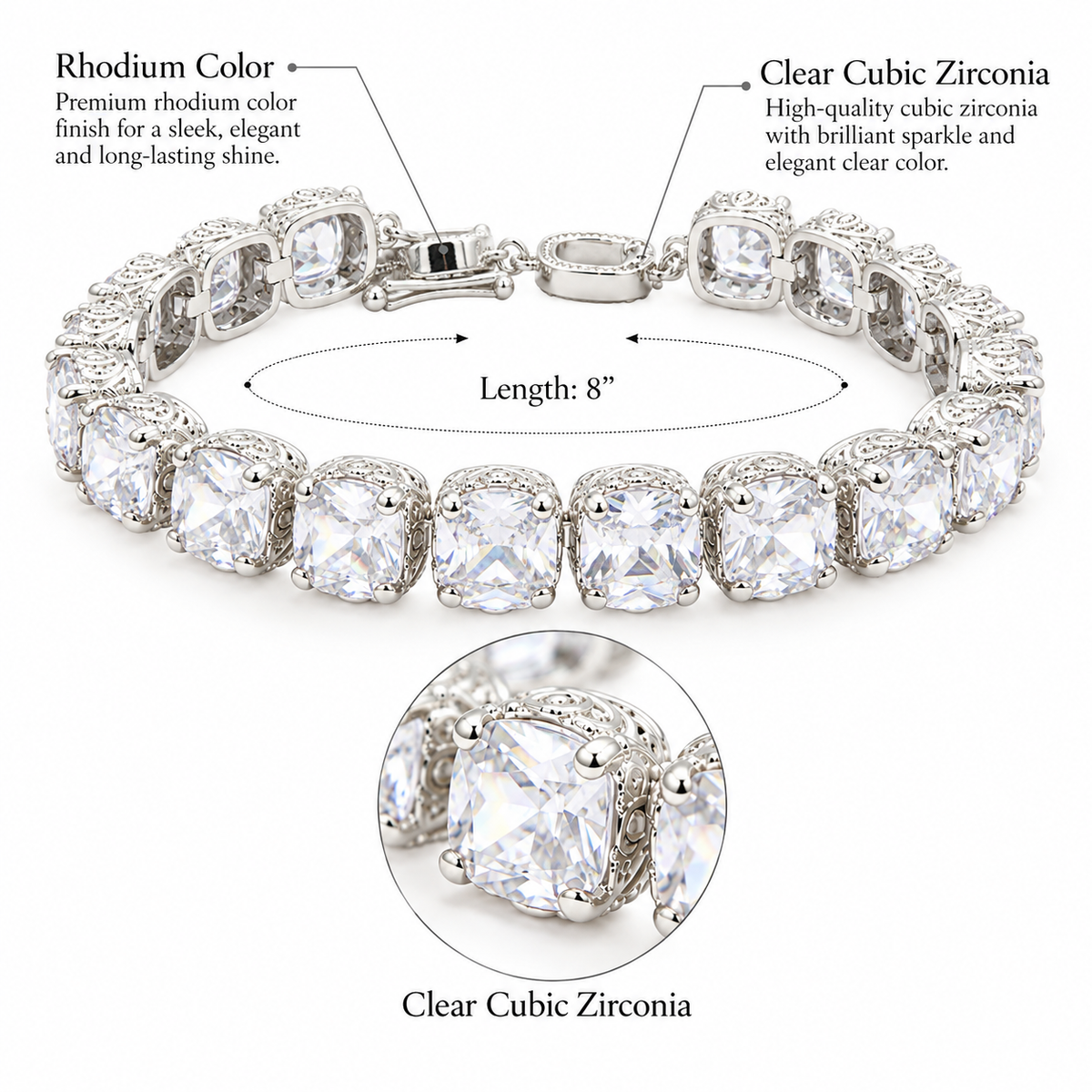 Lavencious Rhodium Plated With Clear Cubic Zirconia Tennis Bracelets