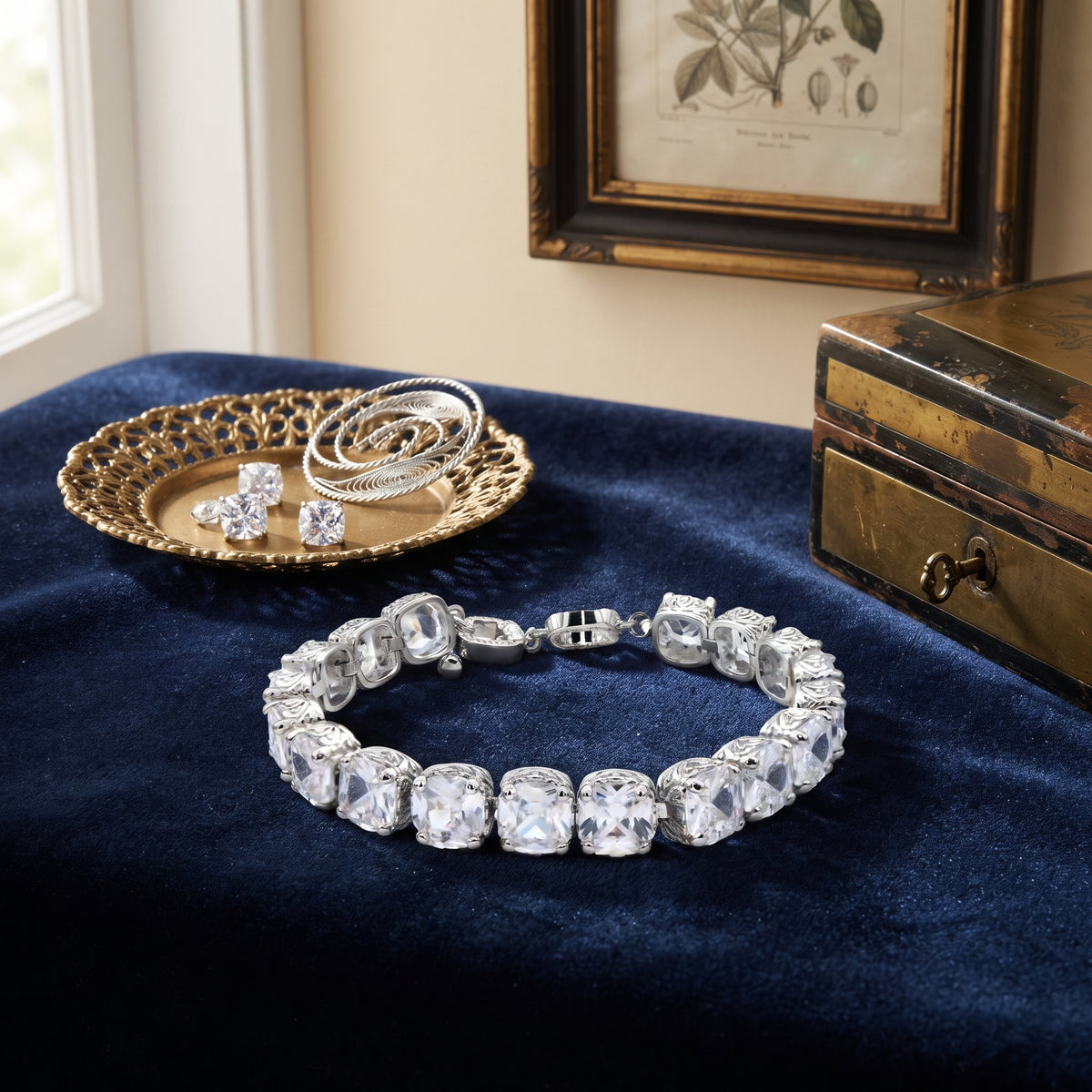 Lavencious Rhodium Plated With Clear Cubic Zirconia Tennis Bracelets