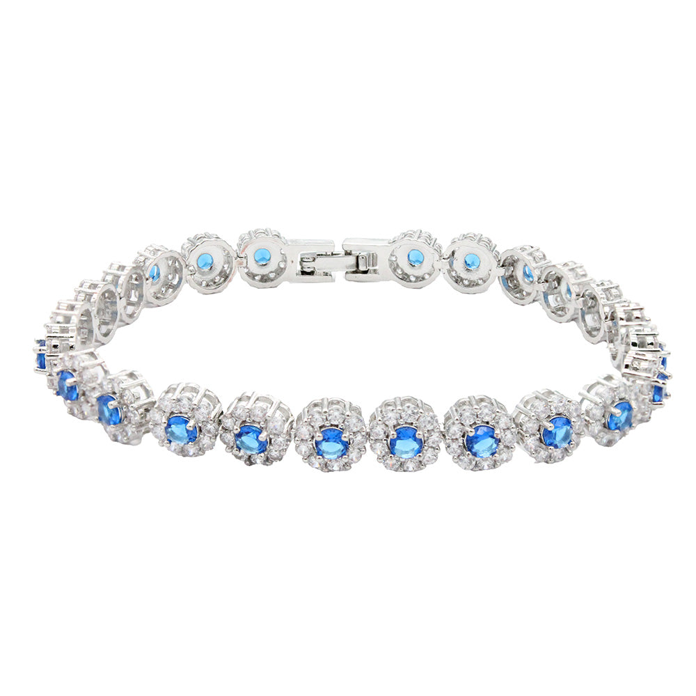 Lavencious Rhodium/14K Gold Plated With Color Cubic Zirconia Bracelets 7"