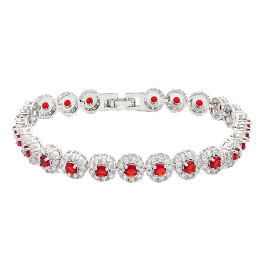 Lavencious Rhodium Plated With Red and Clear Cubic Zirconia Bracelets 7.25"