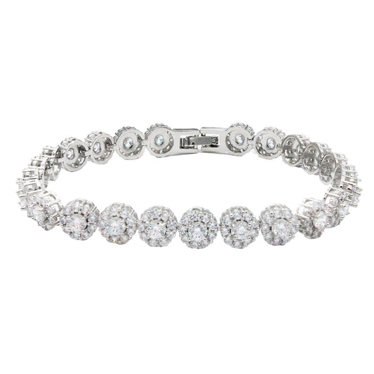 Lavencious Rhodium Plated With Clear Cubic Zirconia Bracelets 7.25"