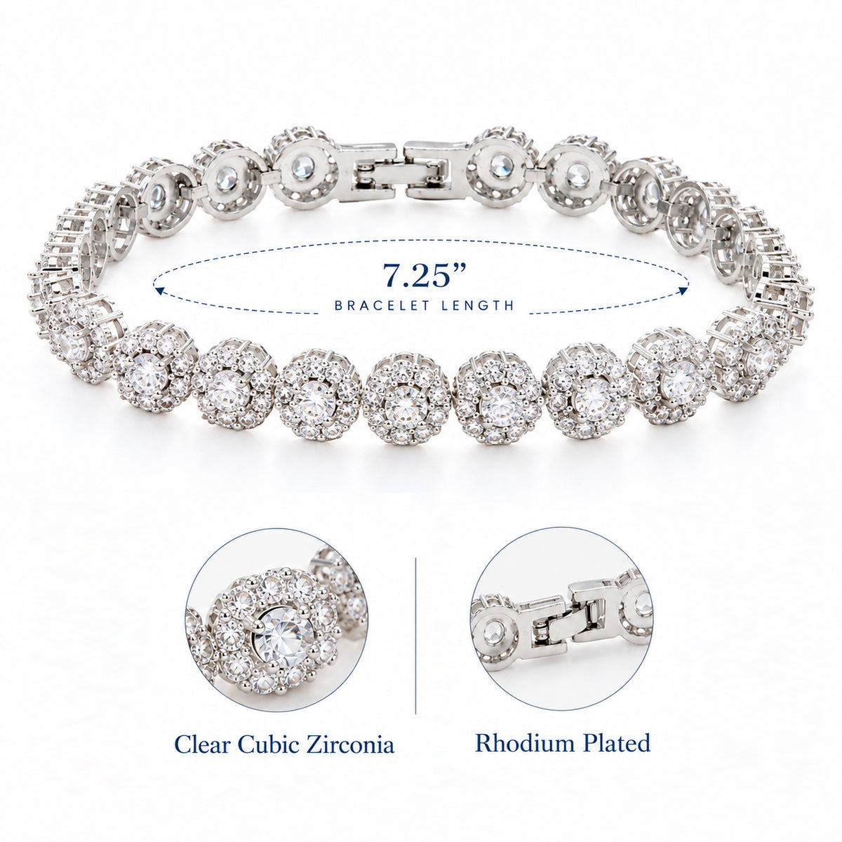 Lavencious Rhodium Plated With Clear Cubic Zirconia Bracelets 7.25"
