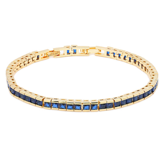 Lavencious Gold Plated with 4mm Emerald Blue Princess Cut AAAAA Cubic Zirconia Tennis Bracelets