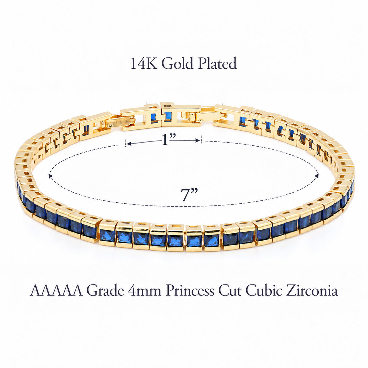 Lavencious Gold Plated with 4mm Emerald Blue Princess Cut AAAAA Cubic Zirconia Tennis Bracelets