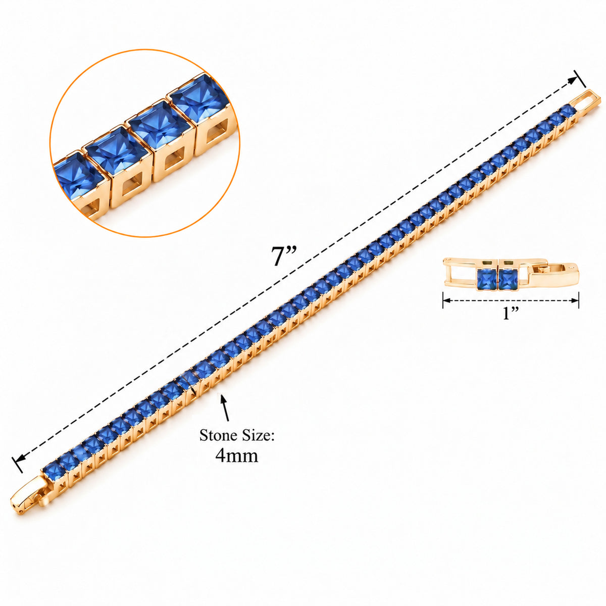 Lavencious Gold Plated with 4mm Emerald Blue Princess Cut AAAAA Cubic Zirconia Tennis Bracelets