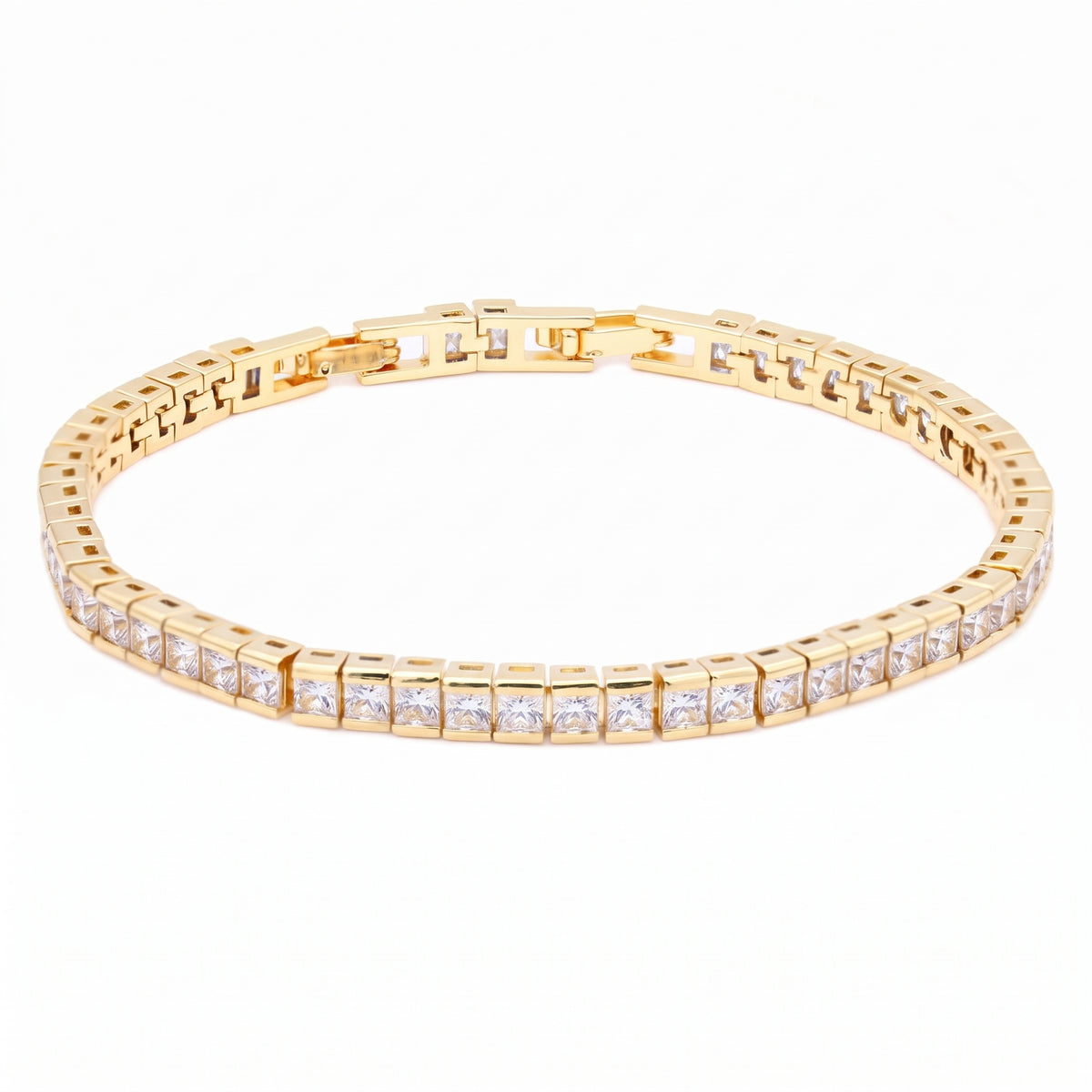 Lavencious Gold Plated with 4mm Emerald Clear Princess Cut AAAAA Cubic Zirconia Tennis Bracelets