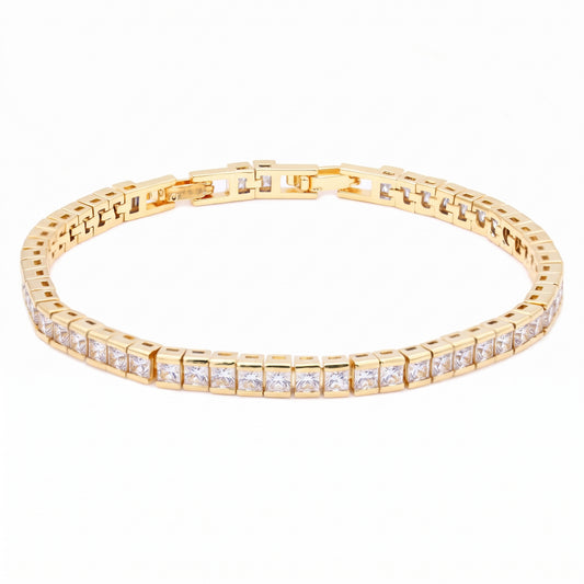Lavencious Gold Plated with 4mm Emerald Clear Princess Cut AAAAA Cubic Zirconia Tennis Bracelets