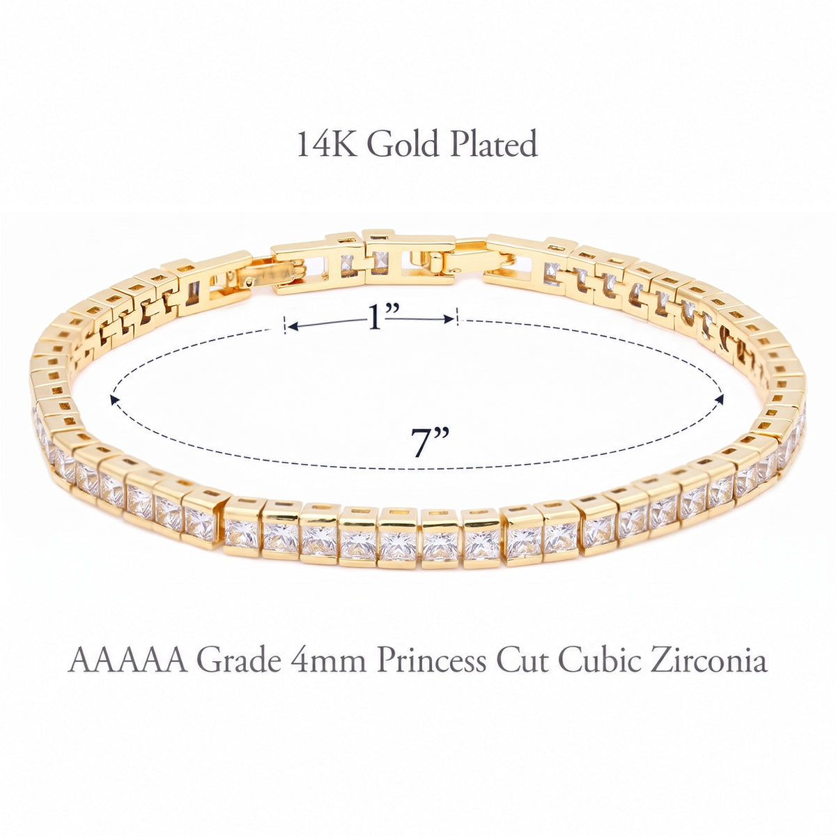 Lavencious Gold Plated with 4mm Emerald Clear Princess Cut AAAAA Cubic Zirconia Tennis Bracelets