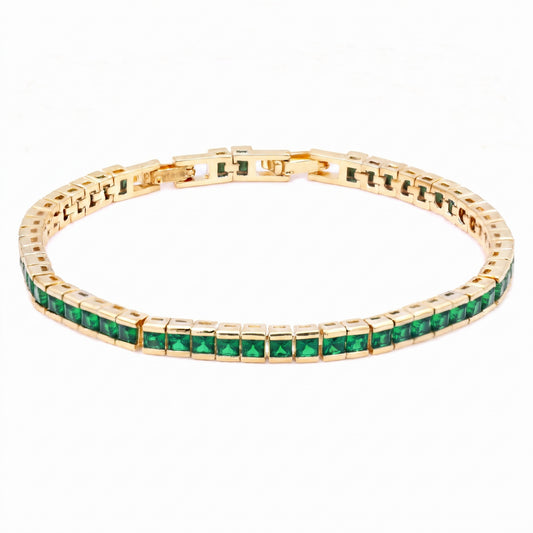 Lavencious Gold Plated with 4mm Emerald Green Princess Cut AAAAA Cubic Zirconia Tennis Bracelets