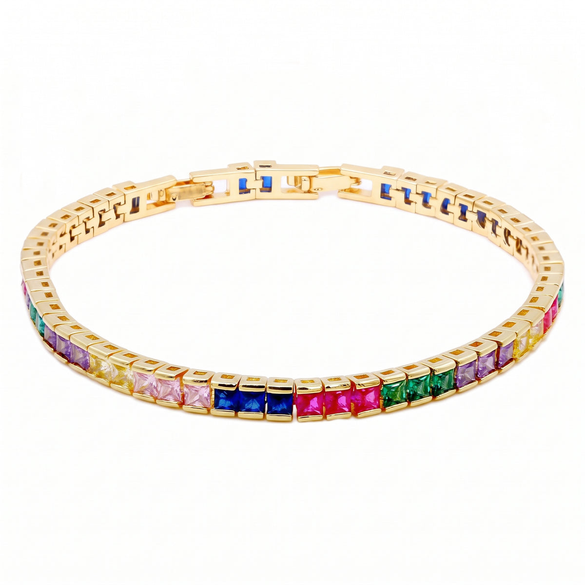 Lavencious Gold Plated with 4mm Emerald Multicolor Princess Cut AAAAA Cubic Zirconia Tennis Bracelets