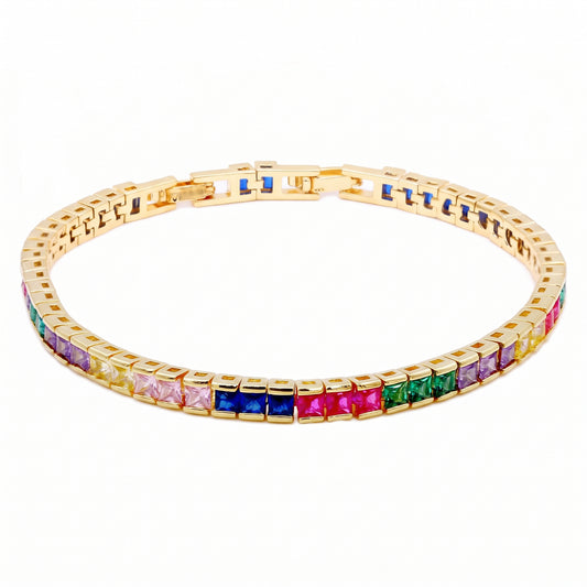 Lavencious Gold Plated with 4mm Emerald Multicolor Princess Cut AAAAA Cubic Zirconia Tennis Bracelets