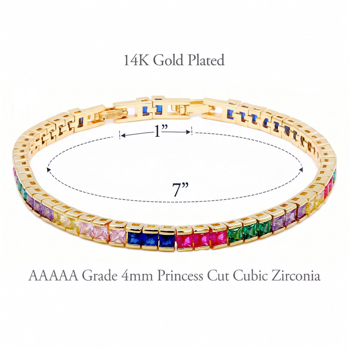 Lavencious Gold Plated with 4mm Emerald Multicolor Princess Cut AAAAA Cubic Zirconia Tennis Bracelets